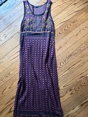 Peruvian Connection Purple Patterned Sleeveless Maxi Dress with Yellow Accents